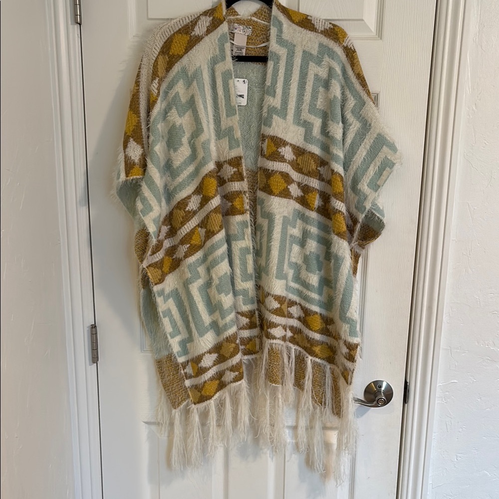 Free People Sweaters- geometric shawl with fringe